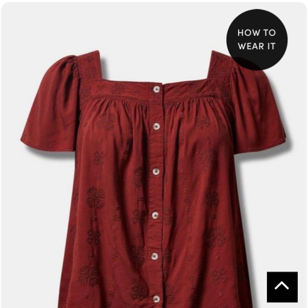 Torrid Embroidered Square Neck Flutter Short Sleeve Top plus 1X brown rust Fall - Picture 3 of 6